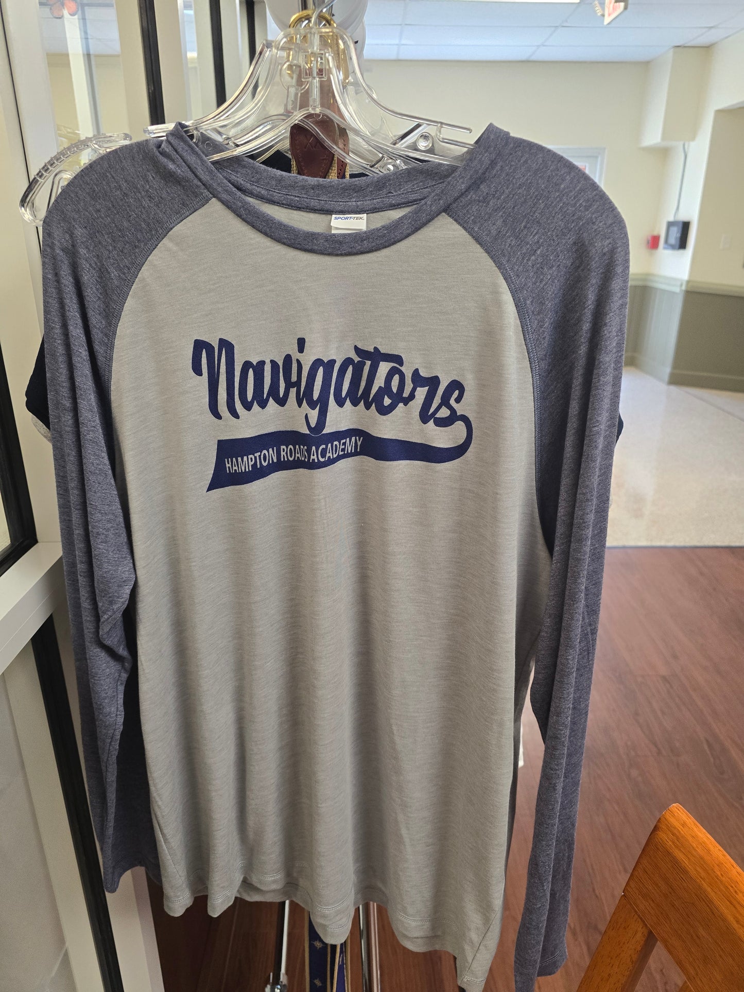 T-shirt Long-sleeve Grey - Blue Sleeves Light weight Navigators Swoop - Adult L thru 3XL
