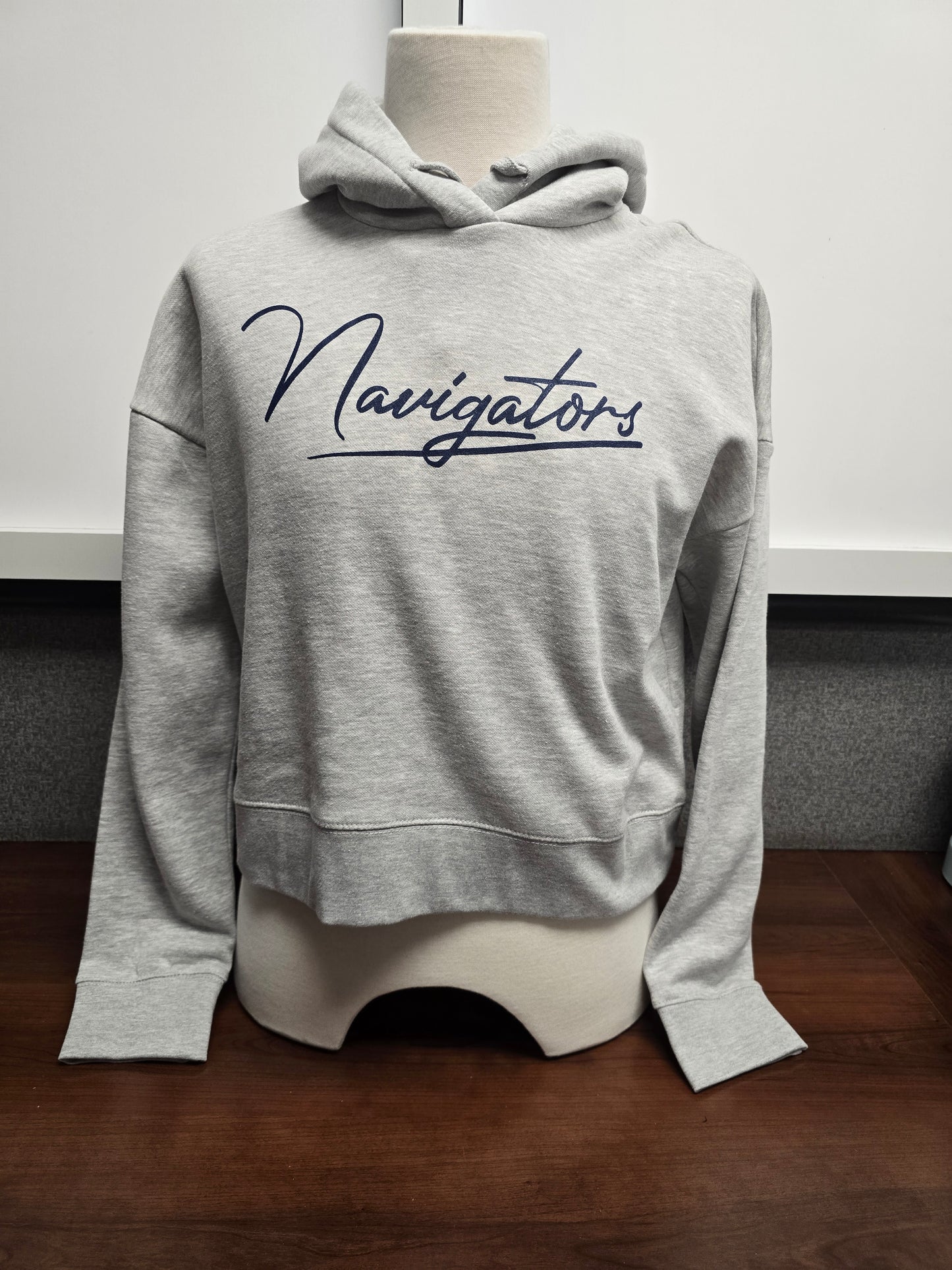 Sweatshirt Hoodie Cropped Gray Cursive Navigators - Adult Sizes Only