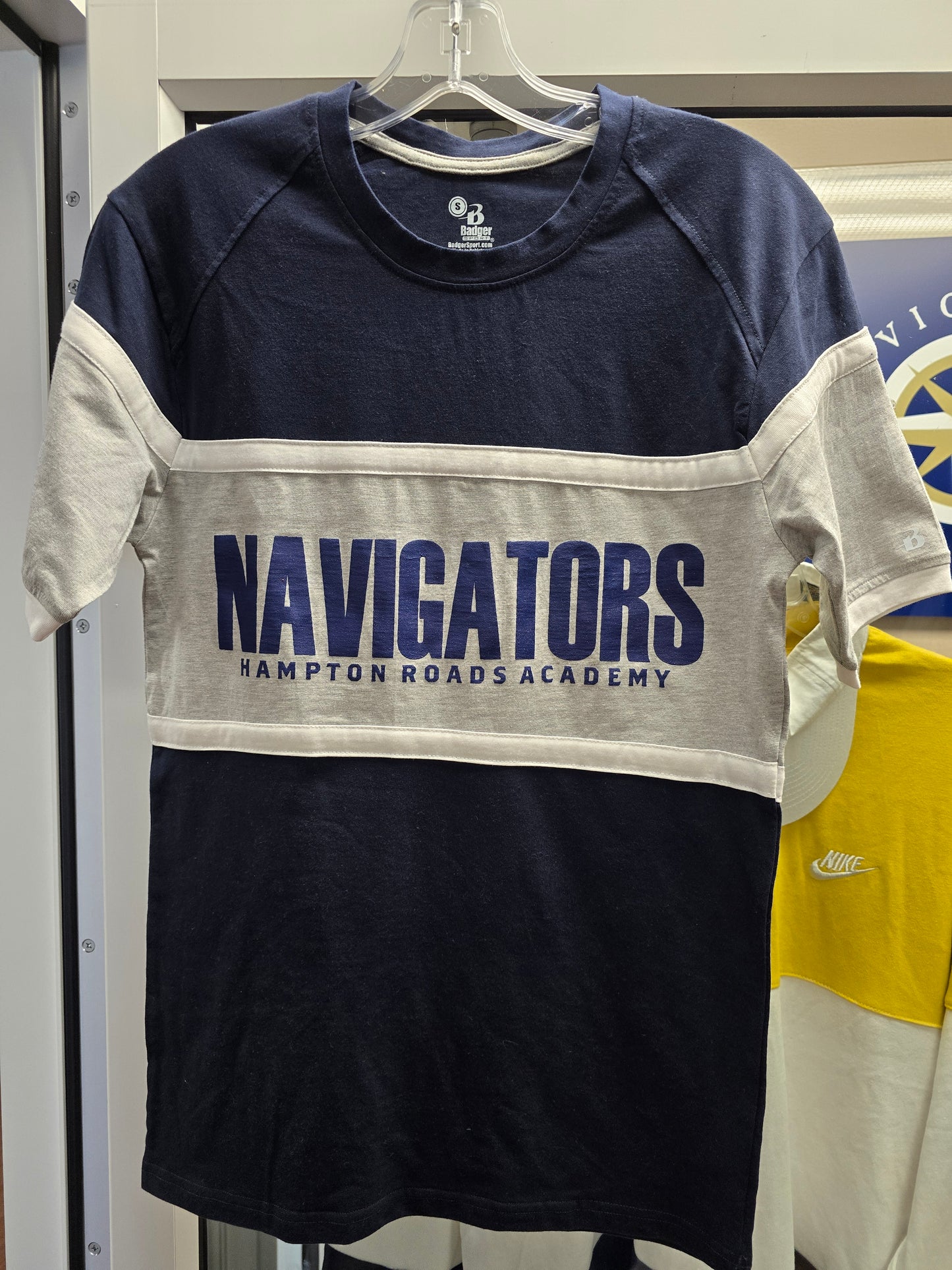 T-shirt Short-sleeve Blue with Gray stripe and ribbon detail - adult 2XL only