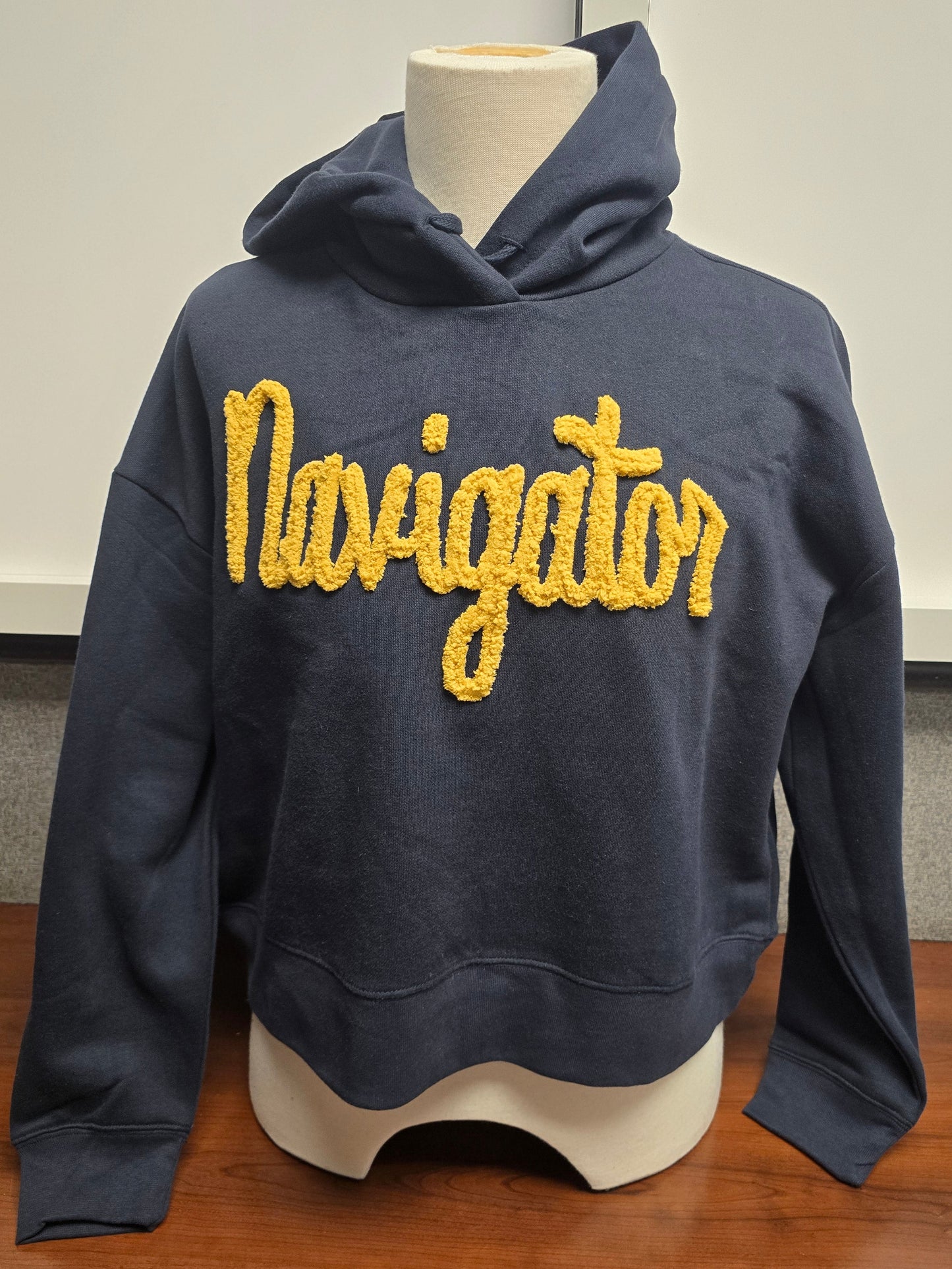 Sweatshirt Hoodie Cropped Blue Gold Chenille Navigator