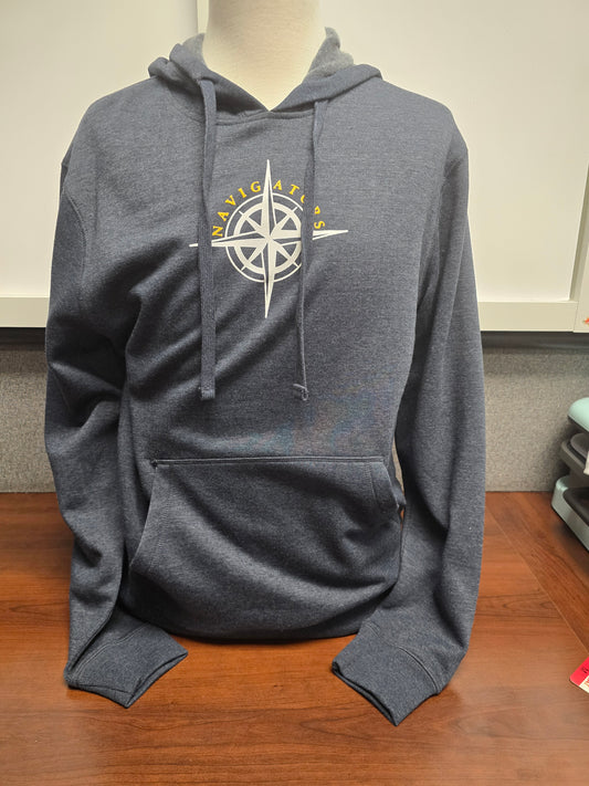 Sweatshirt Hoodie Lightweight Blue Heathered Navigator Compass