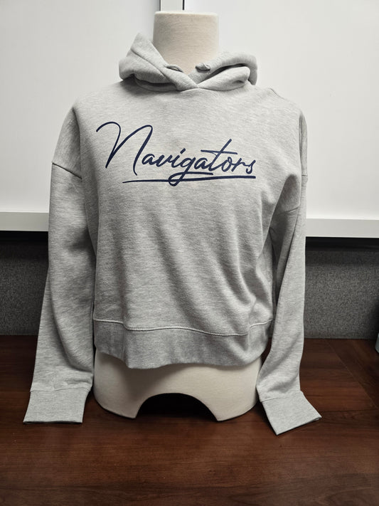 Sweatshirt Hoodie Cropped Gray Cursive Navigators - Adult Sizes Only