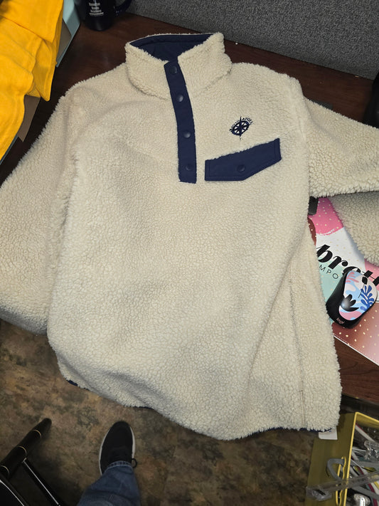 Jacket - Fleece Cream with Blue trim with embroidered compass
