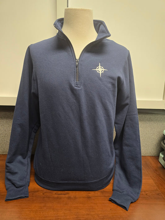 Sweatshirt 1/4 Zip Blue Embroidered Compass Size