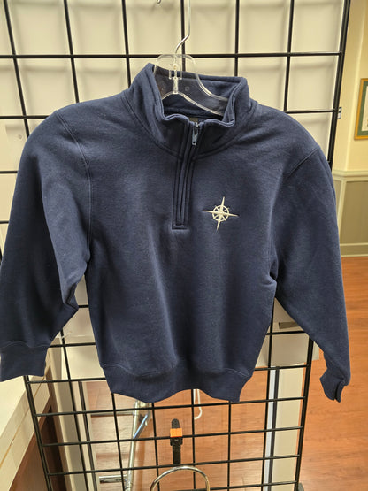 Sweatshirt 1/4 Zip Blue Embroidered Compass Size